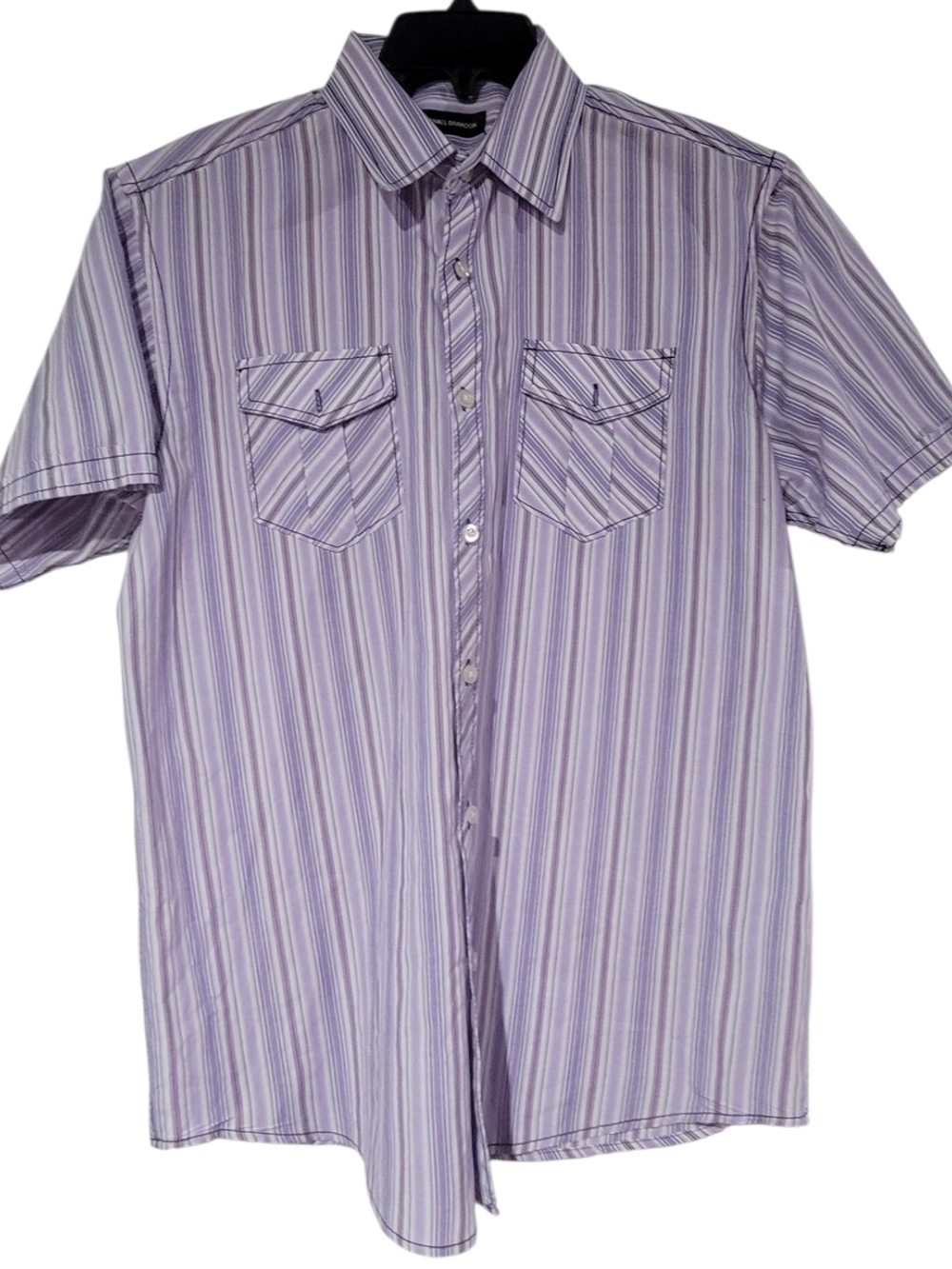Michael Brandon Lavender & White Striped Short Sleeve Button-Down Shirt